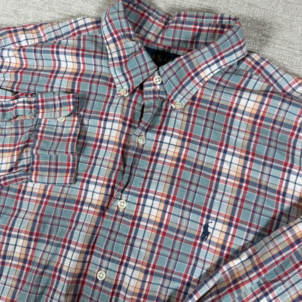 Ralph Lauren Button Down Men XL‎ Blue Red Plaid Blake L/S 100% Cotton